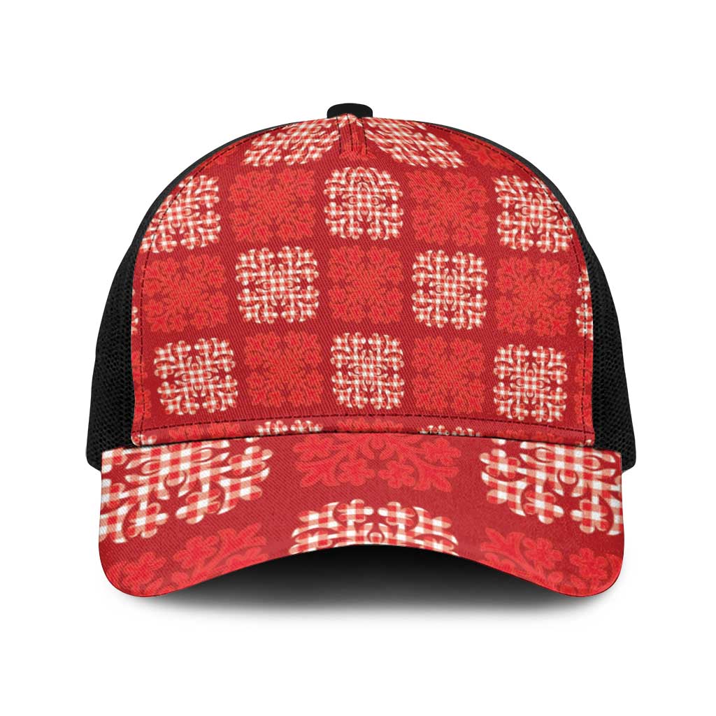 Red Palaka Quilt Hawaii Baseball Net Cap Traditional Hawaii-plaid Pattern - Polynesian Pride