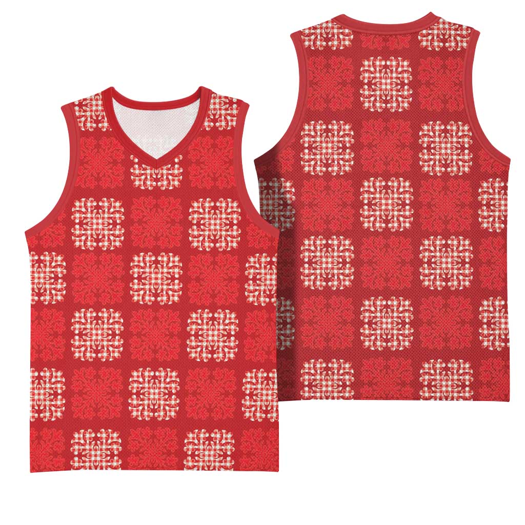 Red Palaka Quilt Hawaii Basketball Jersey Traditional Hawaii-plaid Pattern - Polynesian Pride