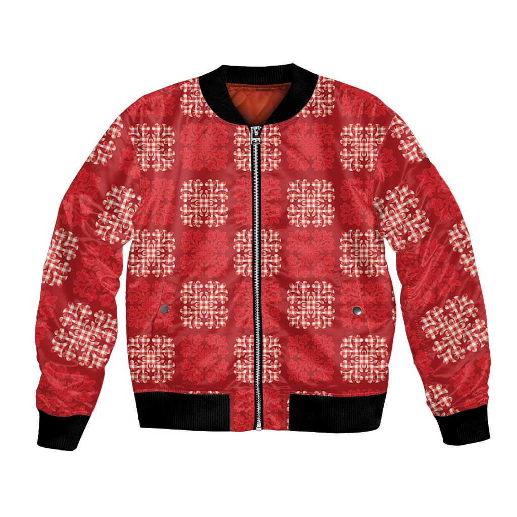 Red Palaka Quilt Hawaii Bomber Jacket Traditional Hawaii-plaid Pattern - Polynesian Pride