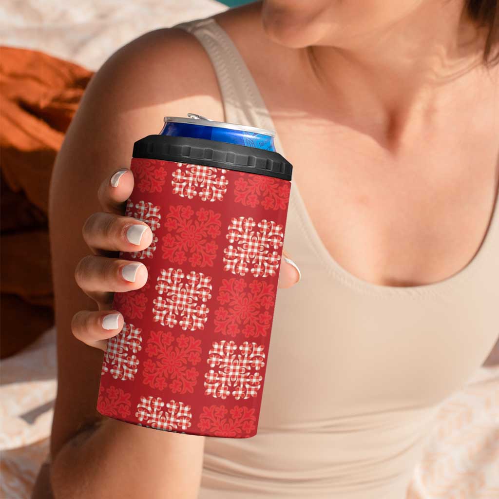 Red Palaka Quilt Hawaii 4 in 1 Can Cooler Tumbler Traditional Hawaii-plaid Pattern - Polynesian Pride