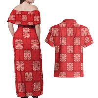 Red Palaka Quilt Hawaii Couples Matching Off Shoulder Maxi Dress and Hawaiian Shirt Traditional Hawaii-plaid Pattern - Polynesian Pride