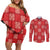 Red Palaka Quilt Hawaii Couples Matching Off Shoulder Short Dress and Long Sleeve Button Shirt Traditional Hawaii-plaid Pattern - Polynesian Pride