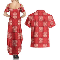 Red Palaka Quilt Hawaii Couples Matching Summer Maxi Dress and Hawaiian Shirt Traditional Hawaii-plaid Pattern - Polynesian Pride