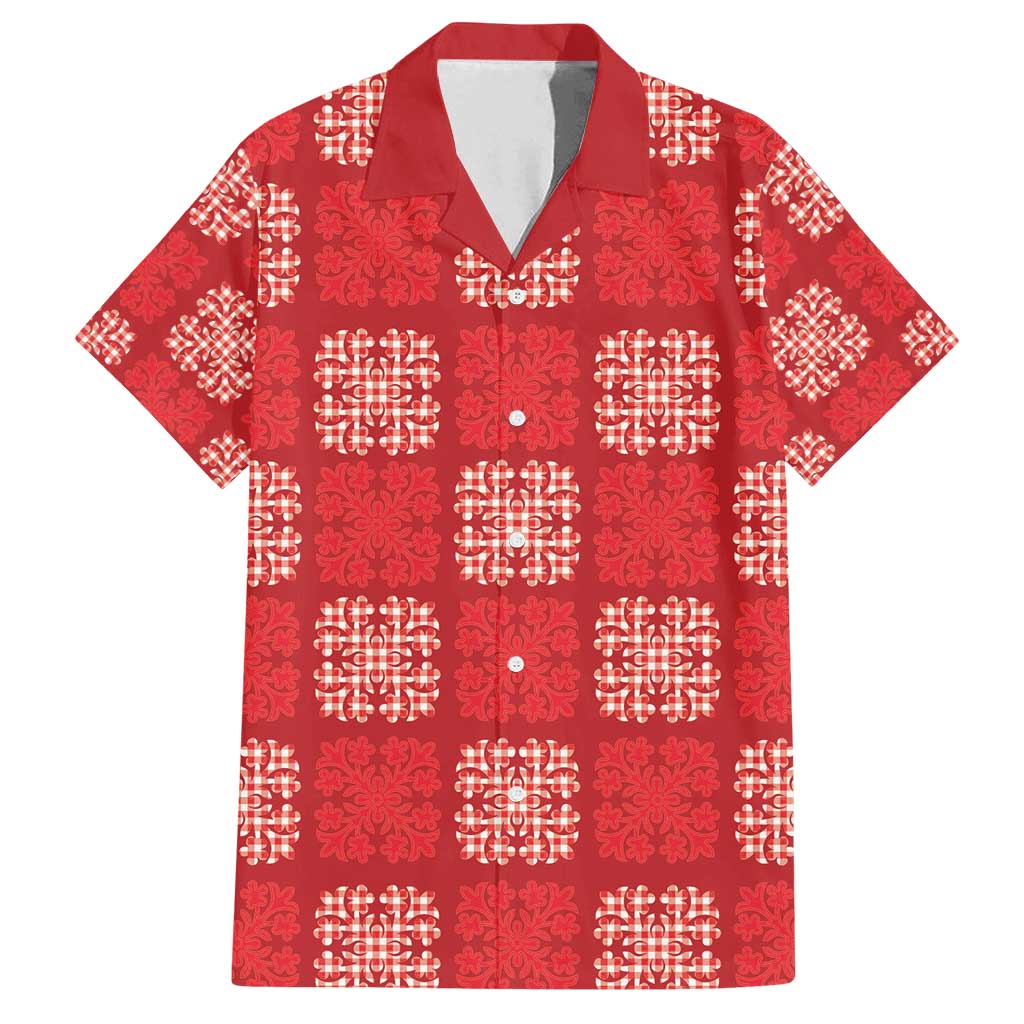 Red Palaka Quilt Hawaii Family Matching Off Shoulder Maxi Dress and Hawaiian Shirt Traditional Hawaii-plaid Pattern - Polynesian Pride