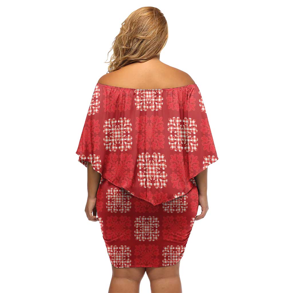 Red Palaka Quilt Hawaii Family Matching Off Shoulder Short Dress and Hawaiian Shirt Traditional Hawaii-plaid Pattern - Polynesian Pride