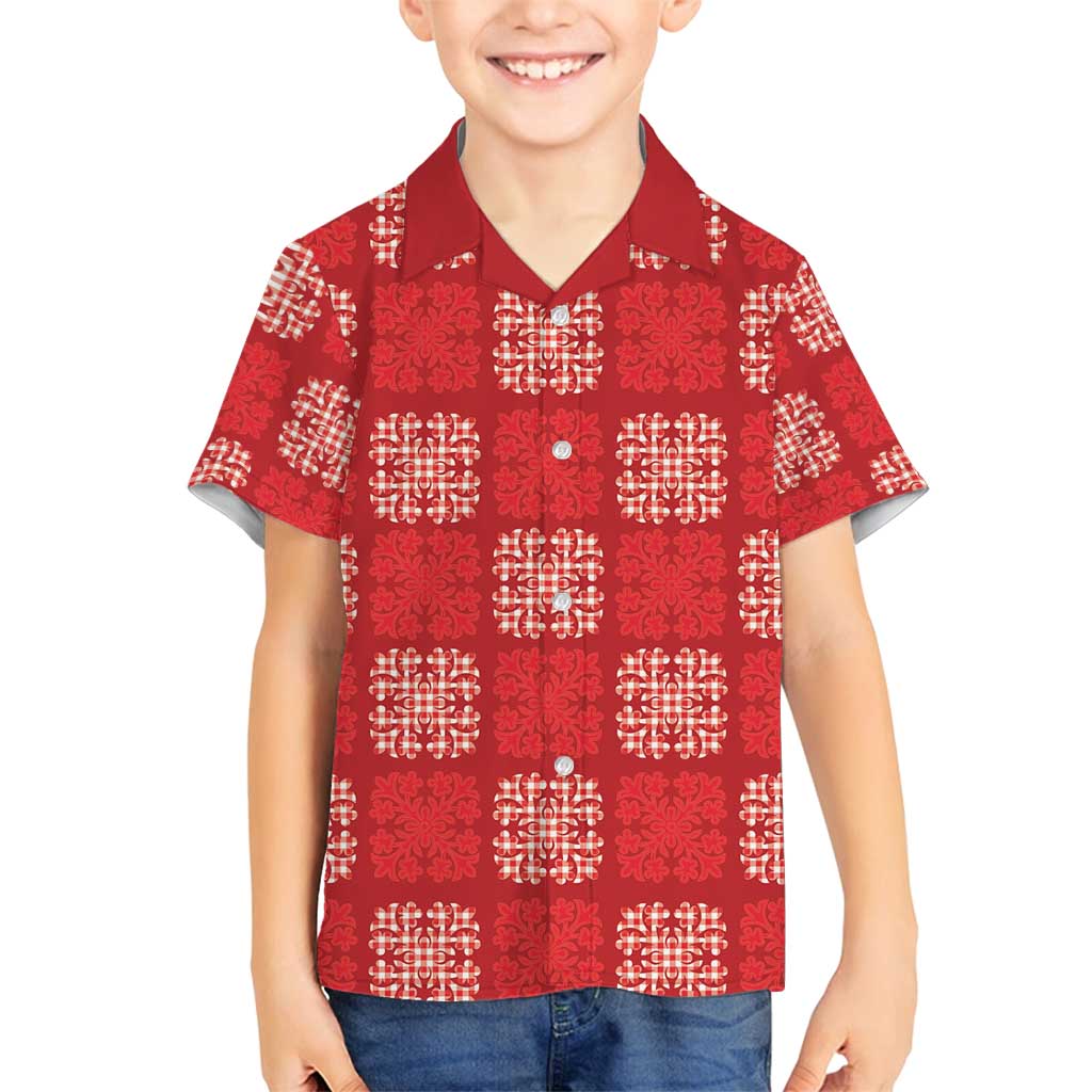 Red Palaka Quilt Hawaii Family Matching Off Shoulder Short Dress and Hawaiian Shirt Traditional Hawaii-plaid Pattern - Polynesian Pride