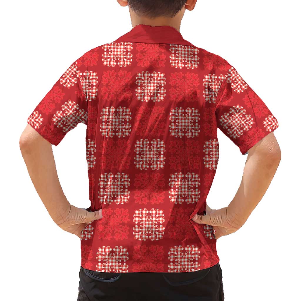 Red Palaka Quilt Hawaii Family Matching Short Sleeve Bodycon Dress and Hawaiian Shirt Traditional Hawaii-plaid Pattern - Polynesian Pride