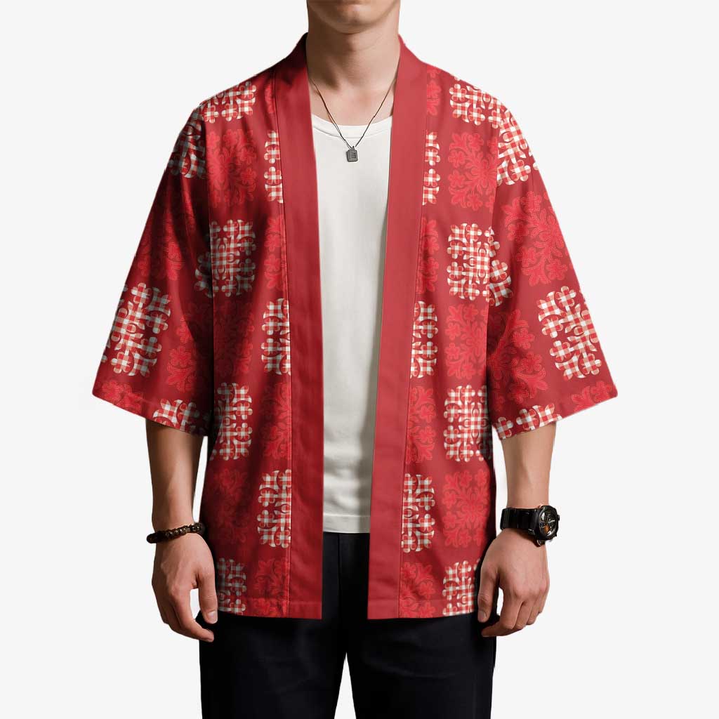 Red Palaka Quilt Hawaii Kimono Traditional Hawaii-plaid Pattern - Polynesian Pride