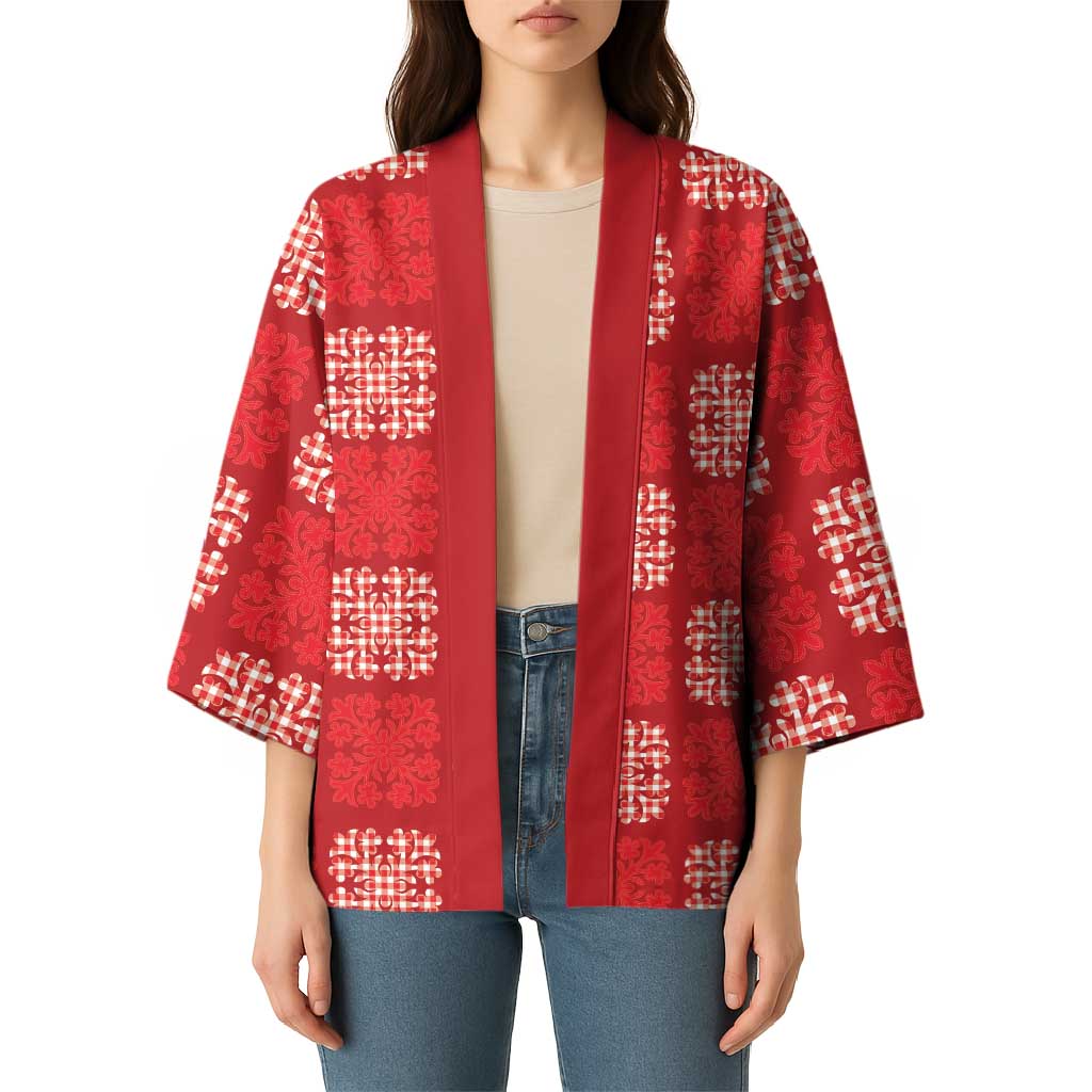 Red Palaka Quilt Hawaii Kimono Traditional Hawaii-plaid Pattern - Polynesian Pride