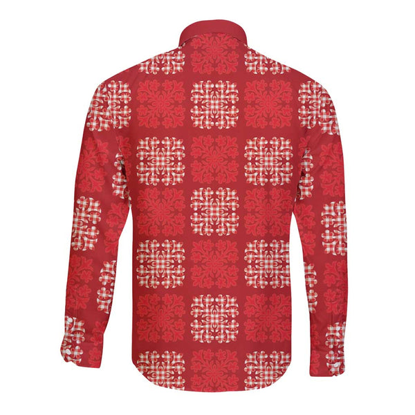 Red Palaka Lettering Red Palaka Quilt Hawaii Long Sleeve Button Shirt Traditional Hawaii ...