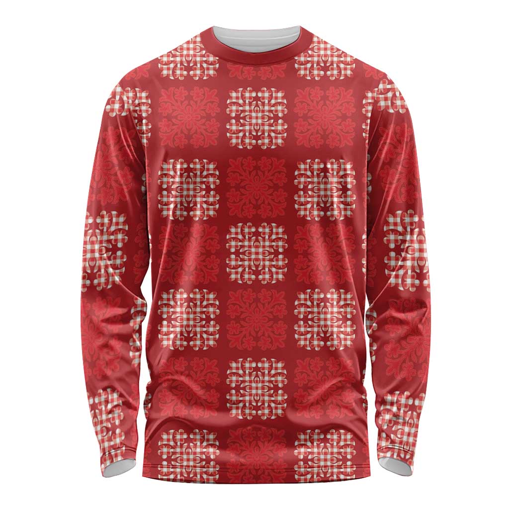 Red Palaka Quilt Hawaii Long Sleeve Shirt Traditional Hawaii-plaid Pattern - Polynesian Pride