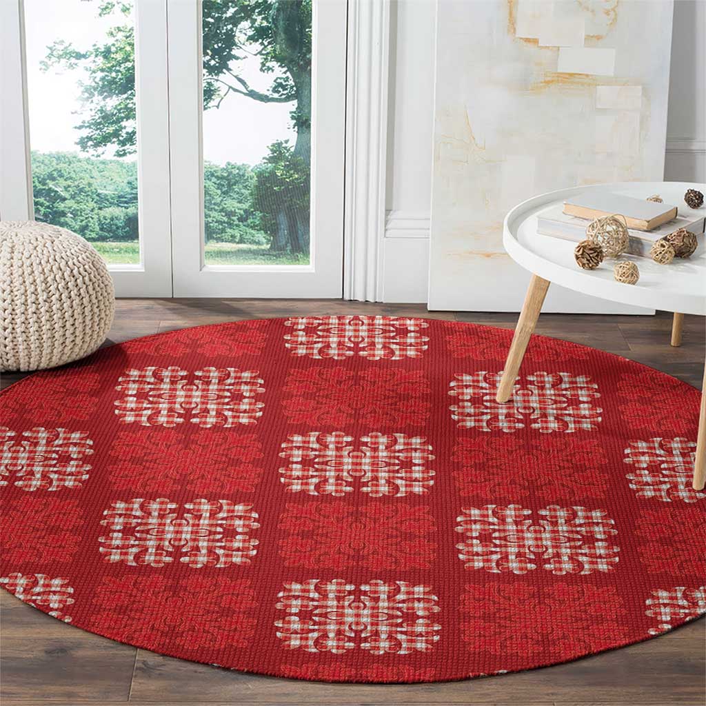 Red Palaka Quilt Hawaii Round Carpet Traditional Hawaii-plaid Pattern - Polynesian Pride