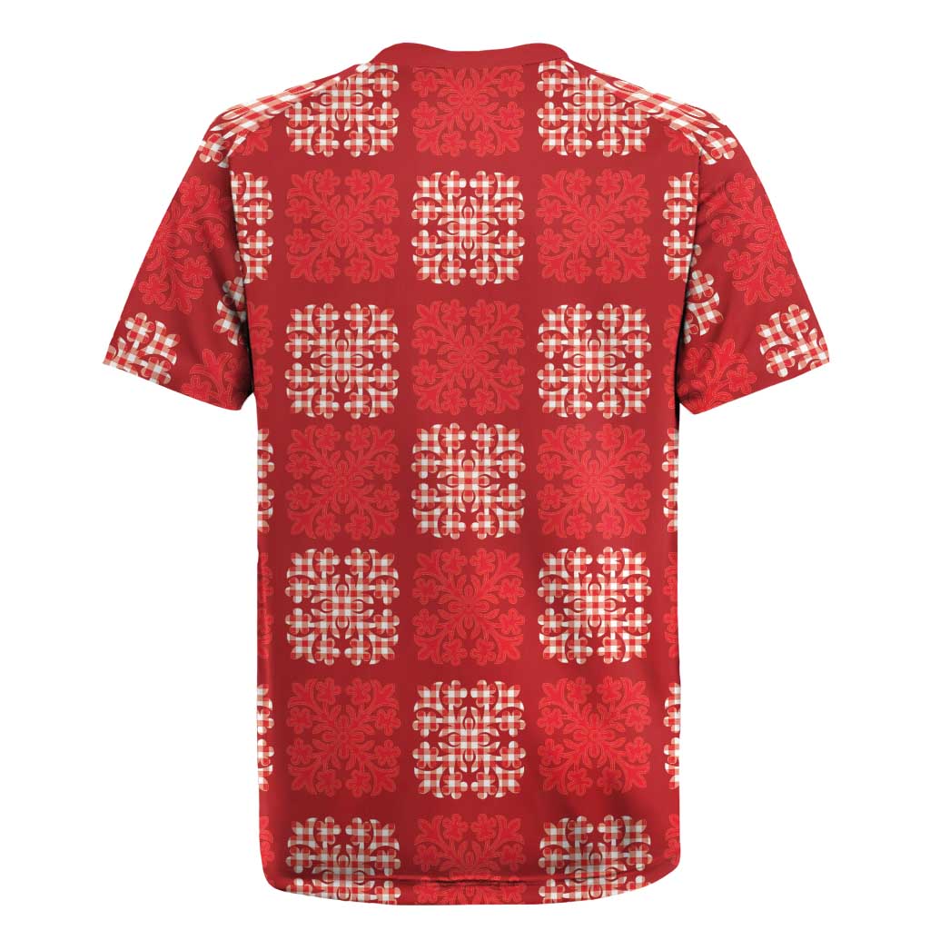 Red Palaka Quilt Hawaii Rugby Jersey Traditional Hawaii-plaid Pattern - Polynesian Pride