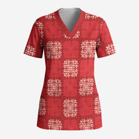 Red Palaka Quilt Hawaii Scrub Top Traditional Hawaii-plaid Pattern - Polynesian Pride