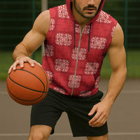 Red Palaka Quilt Hawaii Sleeveless Zip Hoodie Traditional Hawaii-plaid Pattern - Polynesian Pride