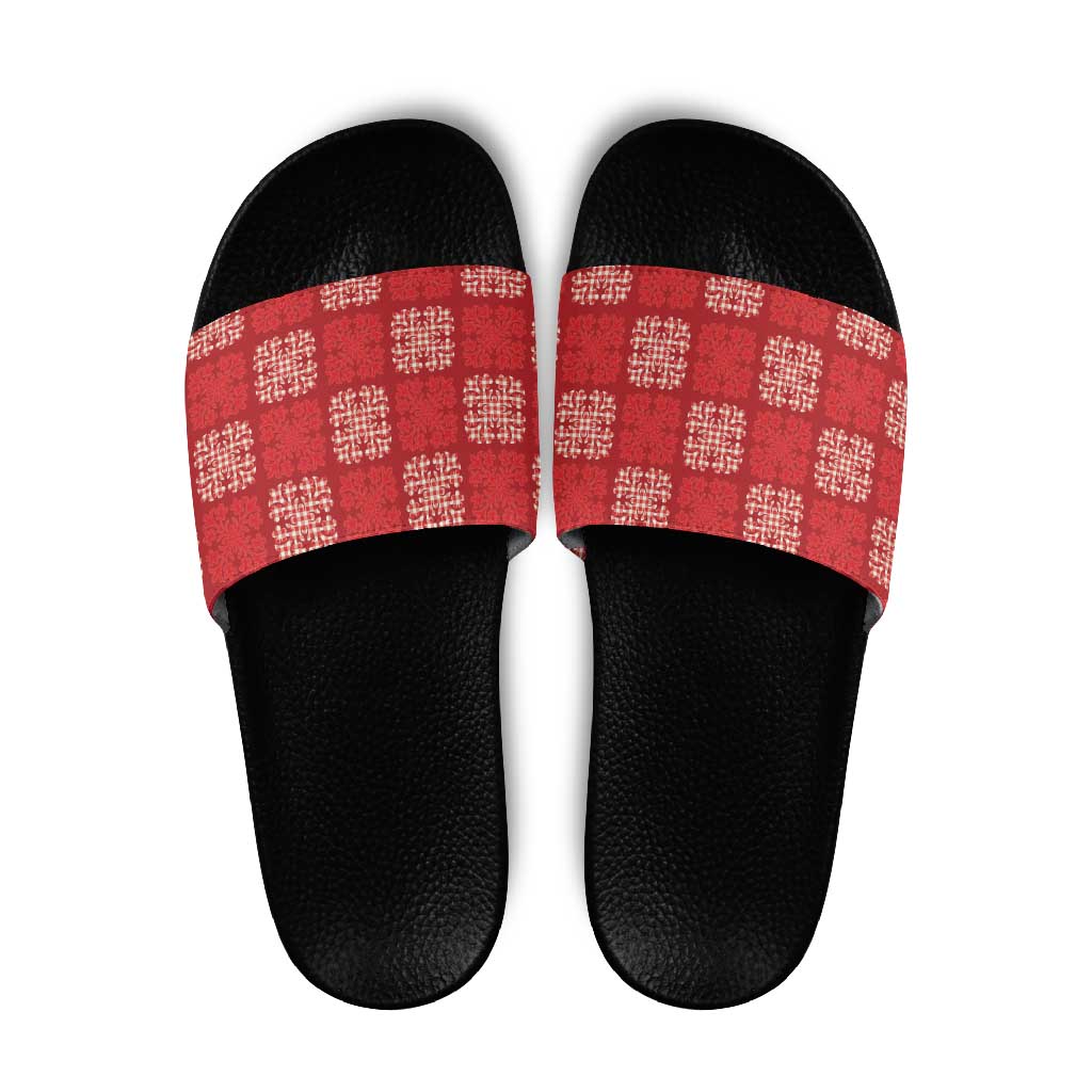 Red Palaka Quilt Hawaii Slide Sandals Traditional Hawaii-plaid Pattern - Polynesian Pride