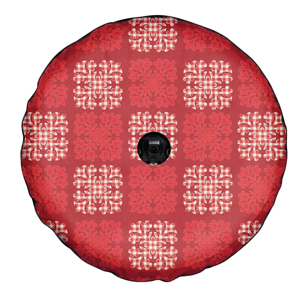 Red Palaka Quilt Hawaii Spare Tire Cover Traditional Hawaii-plaid Pattern - Polynesian Pride