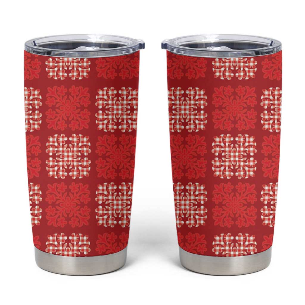 Red Palaka Quilt Hawaii Tumbler Cup Traditional Hawaii-plaid Pattern - Polynesian Pride