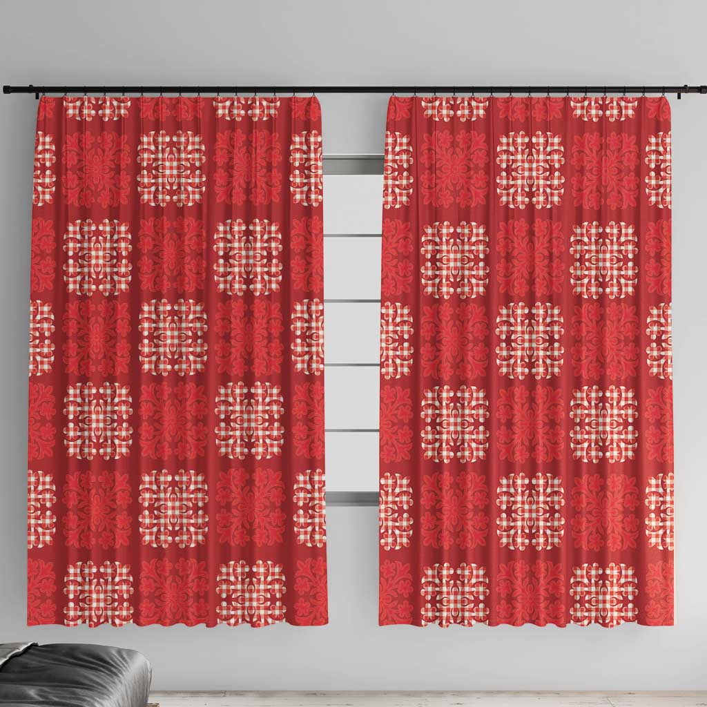 Red Palaka Quilt Hawaii Window Curtain Traditional Hawaii-plaid Pattern - Polynesian Pride