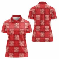 Red Palaka Quilt Hawaii Women Polo Shirt Traditional Hawaii-plaid Pattern - Polynesian Pride