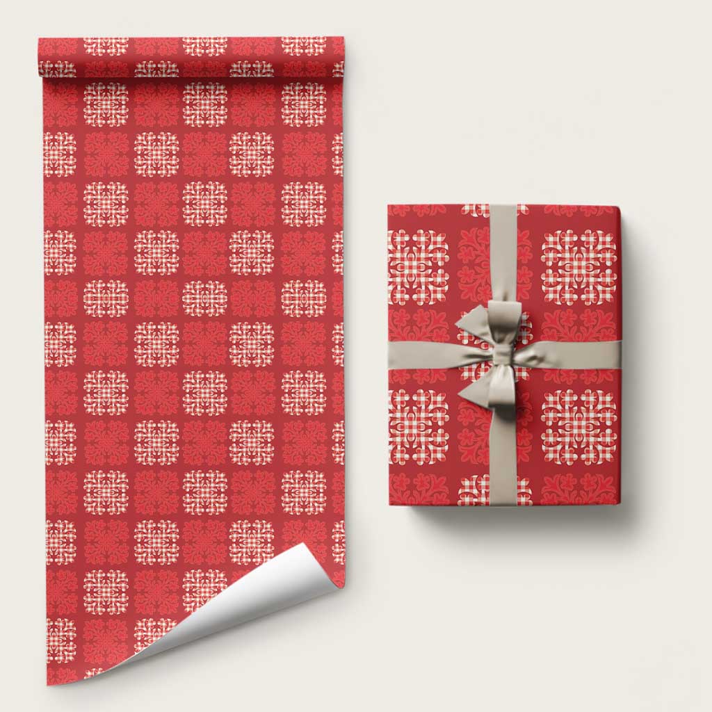 Red Palaka Quilt Hawaii Wrapping Paper Traditional Hawaii-plaid Pattern LT14 58" × 23" Red - Polynesian Pride