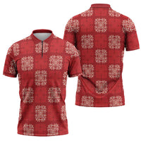 Red Palaka Quilt Hawaii Zipper Polo Shirt Traditional Hawaii-plaid Pattern - Polynesian Pride