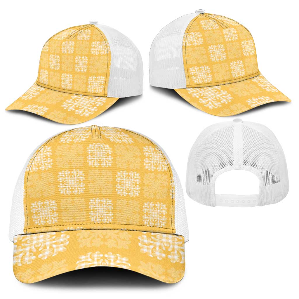 Yellow Palaka Quilt Hawaii Baseball Net Cap Traditional Hawaii-plaid Pattern - Polynesian Pride