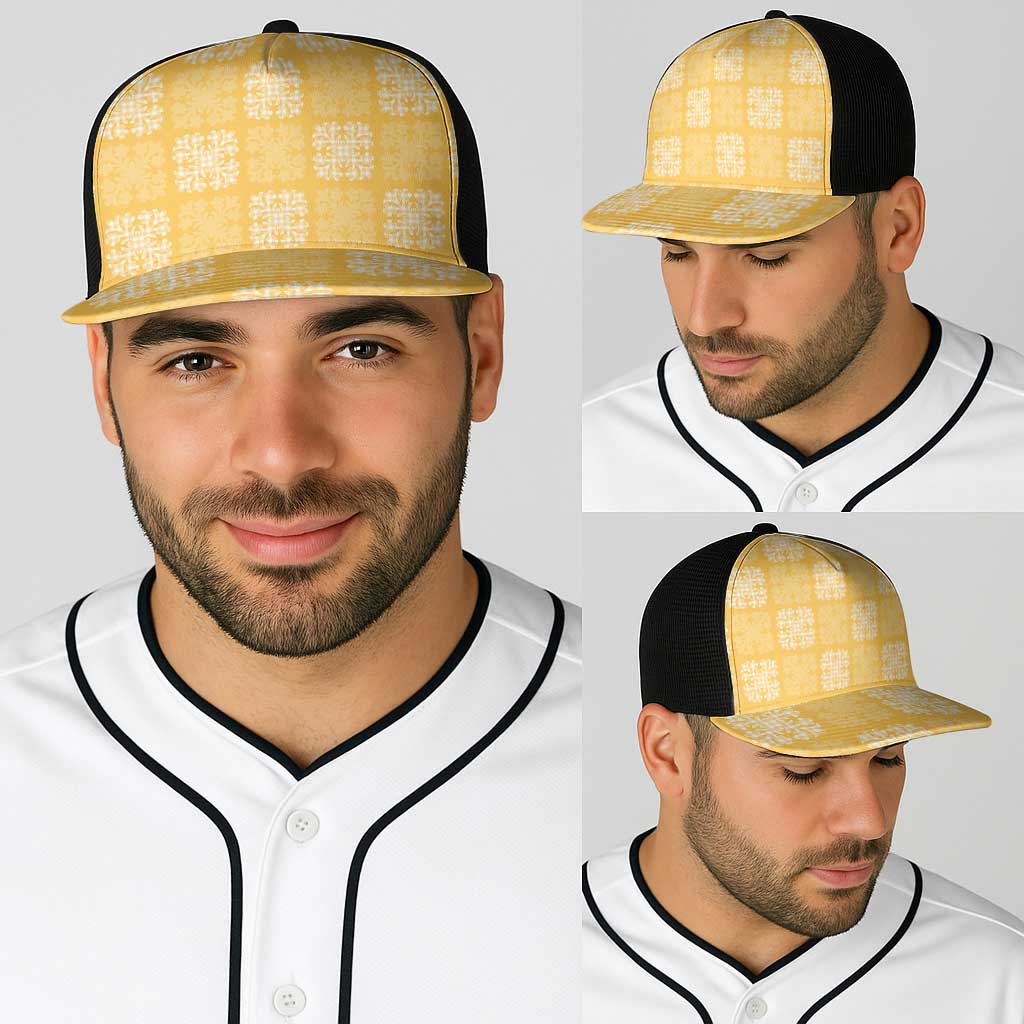 Yellow Palaka Quilt Hawaii Baseball Net Cap Traditional Hawaii-plaid Pattern - Polynesian Pride