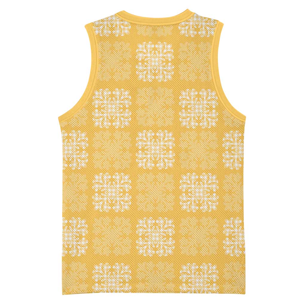 Yellow Palaka Quilt Hawaii Basketball Jersey Traditional Hawaii-plaid Pattern - Polynesian Pride