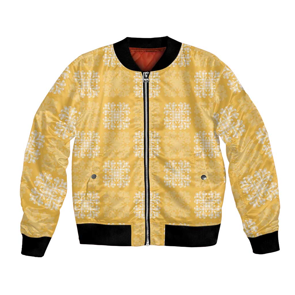 Yellow Palaka Quilt Hawaii Bomber Jacket Traditional Hawaii-plaid Pattern LT14 Unisex Yellow - Polynesian Pride