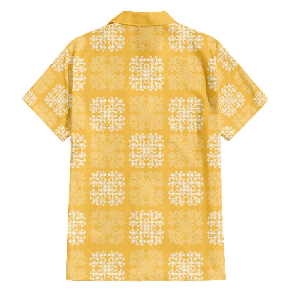 Yellow Palaka Quilt Hawaii Family Matching Long Sleeve Bodycon Dress and Hawaiian Shirt Traditional Hawaii-plaid Pattern - Polynesian Pride