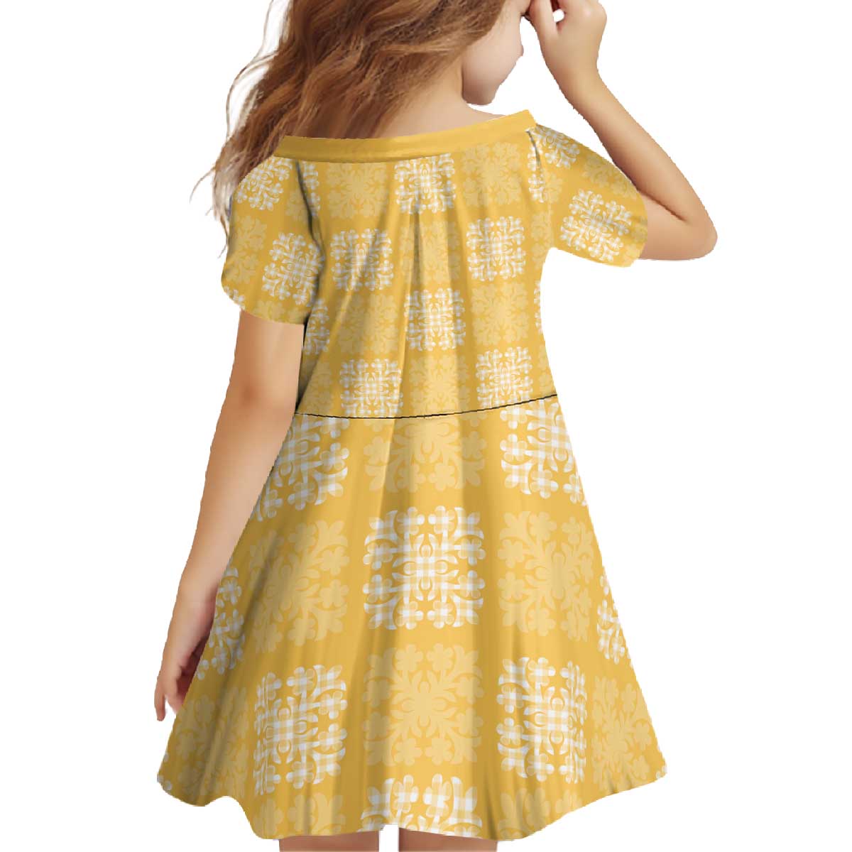 Yellow Palaka Quilt Hawaii Family Matching Off The Shoulder Long Sleeve Dress and Hawaiian Shirt Traditional Hawaii-plaid Pattern - Polynesian Pride