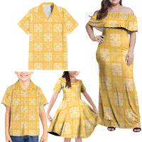 Yellow Palaka Quilt Hawaii Family Matching Off Shoulder Maxi Dress and Hawaiian Shirt Traditional Hawaii-plaid Pattern - Polynesian Pride