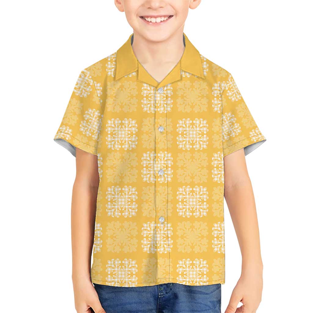Yellow Palaka Quilt Hawaii Family Matching Tank Maxi Dress and Hawaiian Shirt Traditional Hawaii-plaid Pattern - Polynesian Pride