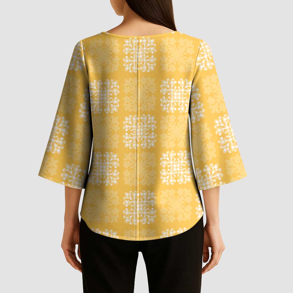 Yellow Palaka Quilt Hawaii Kimono Sleeve Blouse Traditional Hawaii-plaid Pattern - Polynesian Pride
