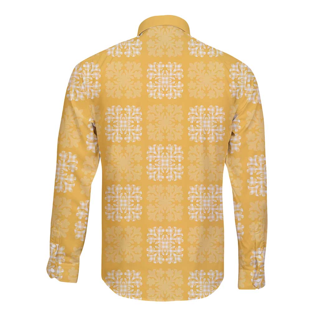 Yellow Palaka Quilt Hawaii Long Sleeve Button Shirt Traditional Hawaii-plaid Pattern - Polynesian Pride