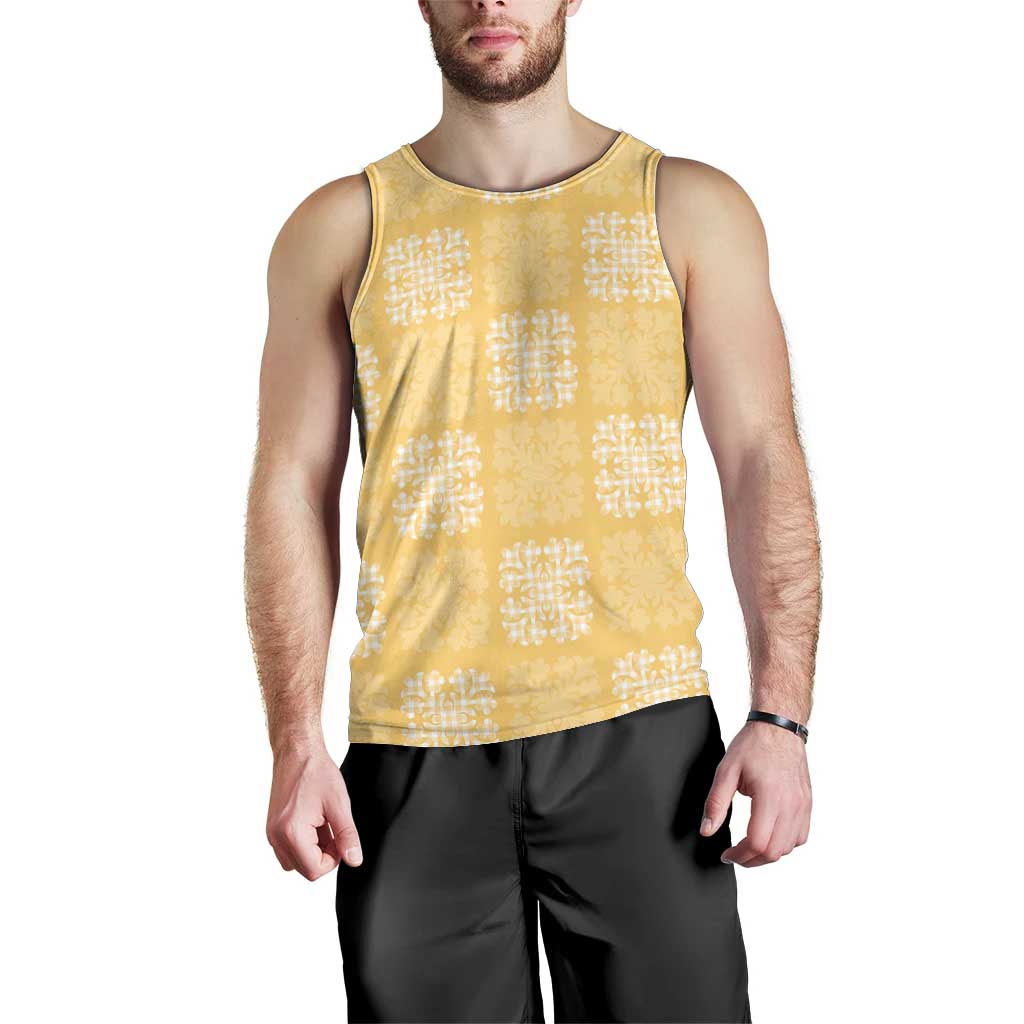 Yellow Palaka Quilt Hawaii Men Tank Top Traditional Hawaii-plaid Pattern - Polynesian Pride
