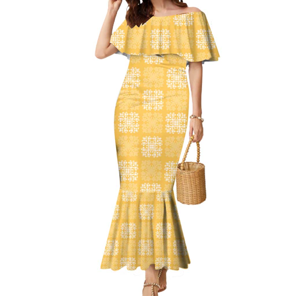 Yellow Palaka Quilt Hawaii Mermaid Dress Traditional Hawaii-plaid Pattern - Polynesian Pride