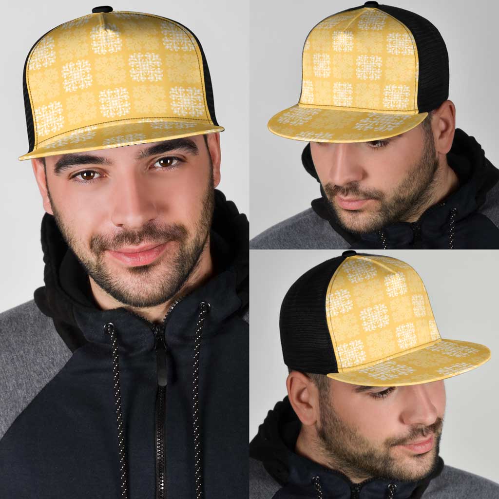 Yellow Palaka Quilt Hawaii Mesh Trucker Cap Traditional Hawaii-plaid Pattern - Polynesian Pride