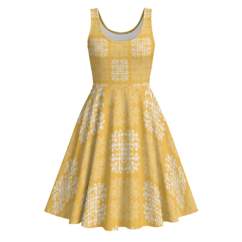 Yellow Palaka Quilt Hawaii Midi Dress Traditional Hawaii-plaid Pattern - Polynesian Pride