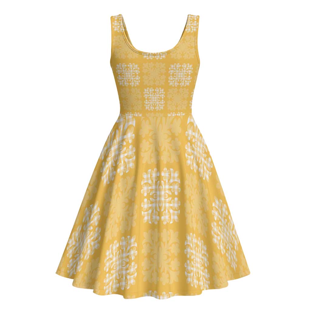 Yellow Palaka Quilt Hawaii Midi Dress Traditional Hawaii-plaid Pattern - Polynesian Pride