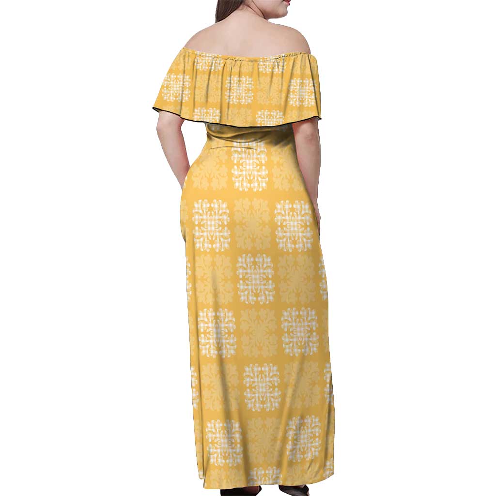 Yellow Palaka Quilt Hawaii Off Shoulder Maxi Dress Traditional Hawaii-plaid Pattern - Polynesian Pride