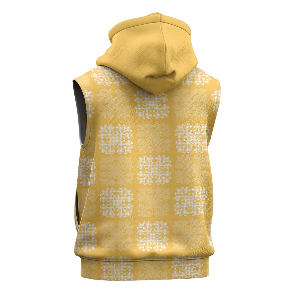 Yellow Palaka Quilt Hawaii Sleeveless Hoodie Traditional Hawaii-plaid Pattern - Polynesian Pride
