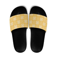 Yellow Palaka Quilt Hawaii Slide Sandals Traditional Hawaii-plaid Pattern - Polynesian Pride