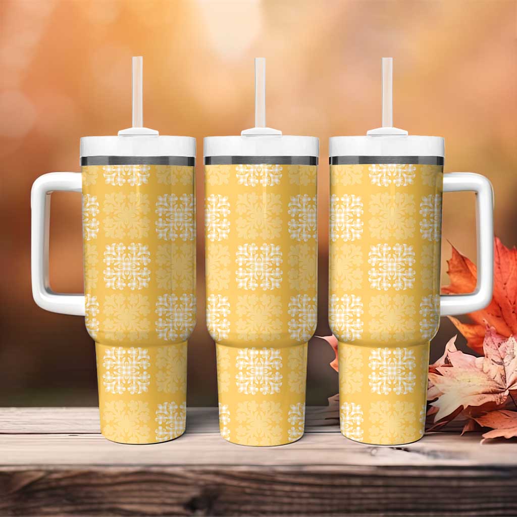 Yellow Palaka Quilt Hawaii Tumbler With Handle Traditional Hawaii-plaid Pattern - Polynesian Pride