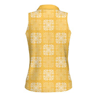Yellow Palaka Quilt Hawaii Women Sleeveless Polo Shirt Traditional Hawaii-plaid Pattern LT14 - Polynesian Pride