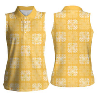 Yellow Palaka Quilt Hawaii Women Sleeveless Polo Shirt Traditional Hawaii-plaid Pattern LT14 - Polynesian Pride