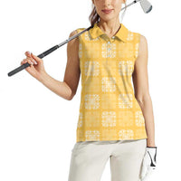 Yellow Palaka Quilt Hawaii Women Sleeveless Polo Shirt Traditional Hawaii-plaid Pattern LT14 - Polynesian Pride