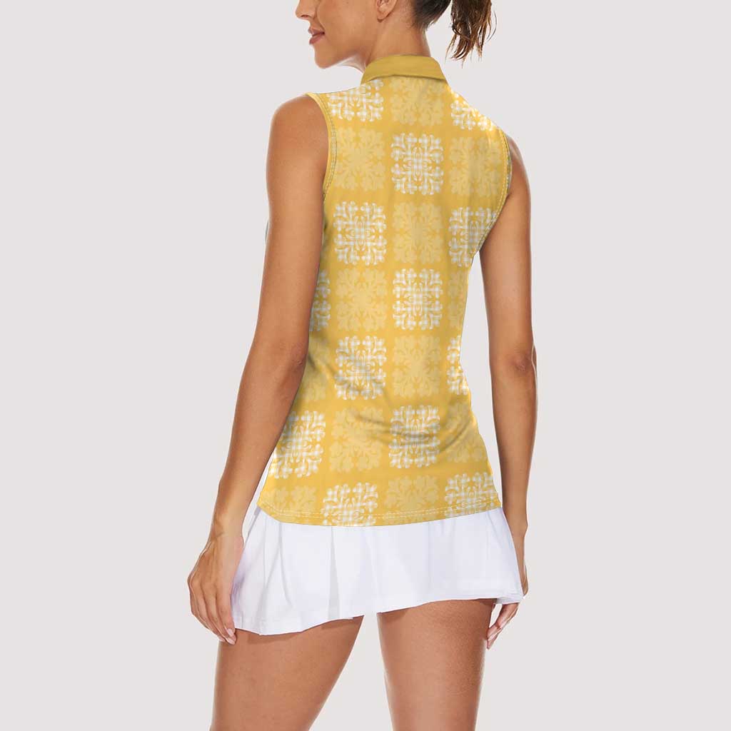Yellow Palaka Quilt Hawaii Women Sleeveless Polo Shirt Traditional Hawaii-plaid Pattern LT14 - Polynesian Pride