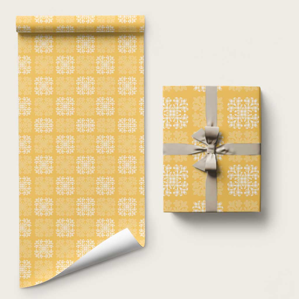 Yellow Palaka Quilt Hawaii Wrapping Paper Traditional Hawaii-plaid Pattern - Polynesian Pride